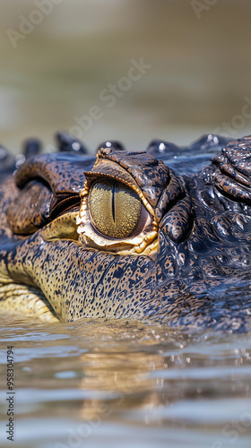 Crocodile staring eye close up predator reptile wildlife Australia dangerous nature intense detail scales water reflection wallpaper travel tourism tour guide adventure holiday campaign NT QLD WA SA  photo