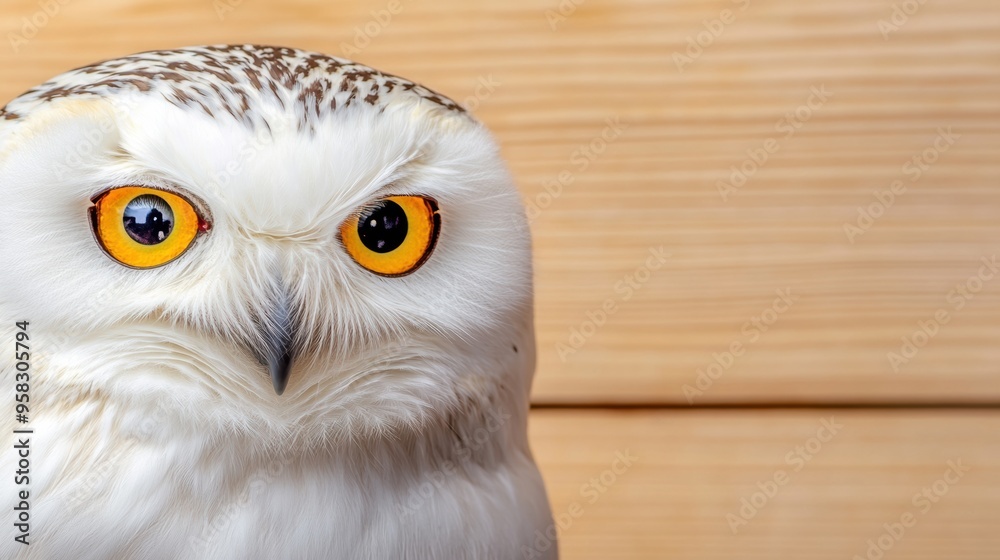 Obraz premium A white owl with yellow eyes and a brown head, AI