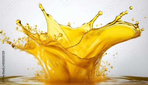 Yellow liquid splash on transparent background. Yellow liquid in motion