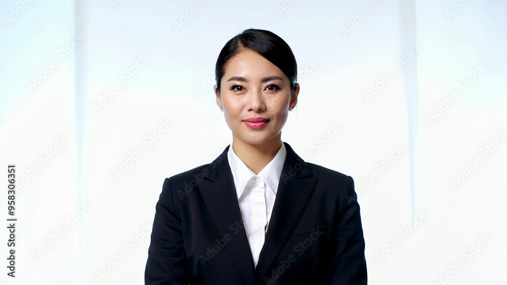 Business woman in suit looking at camera with thumbs up, white background, bright tone image Business woman in suit looking at camera with thumbs up, white background, bright tone image