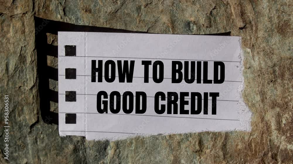 How to build good credit message writing on ripped torn paper piece on stone background. Conceptual how to build good credit symbol. How to build good credit message writing on ripped torn paper piece on stone background. Conceptual how to build good credit symbol.