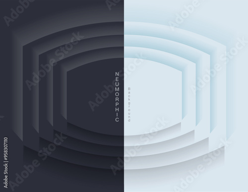 Neumorphic Backgrounds and Backdrops white tone oval pattern Layered, minimal style background, technology illustration, modern and business, template and banner composition for products.