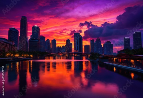 Wallpaper Mural stunning sunset skyline featuring dark silhouettes various structures vibrant sky, buildings, horizon, colors, dusk, evening, clouds, light, orange, purple Torontodigital.ca