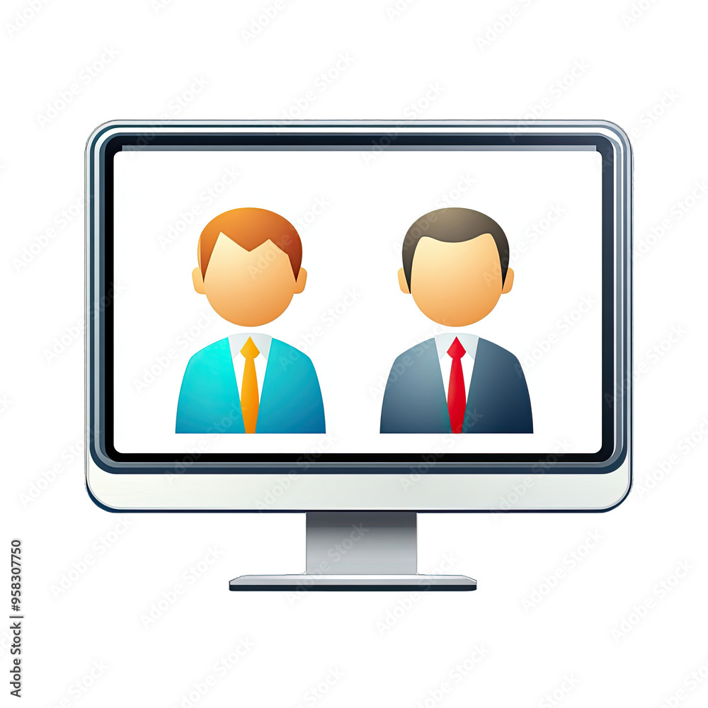 Video Conference Icon, Webinar Concept on ? Remote Collaboration. Isolated on a Transparent Background. Cutout PNG.