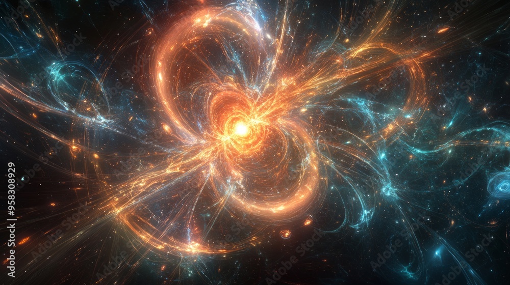 Ethereal Antiparticle in Cosmic Void, an otherworldly entity glows amid swirling energy waves, luminous particles, and a deep cosmic landscape of stars and nebulas. Ethereal Antiparticle in Cosmic Void, an otherworldly entity glows amid swirling energy waves, luminous particles, and a deep cosmic landscape of stars and nebulas.
