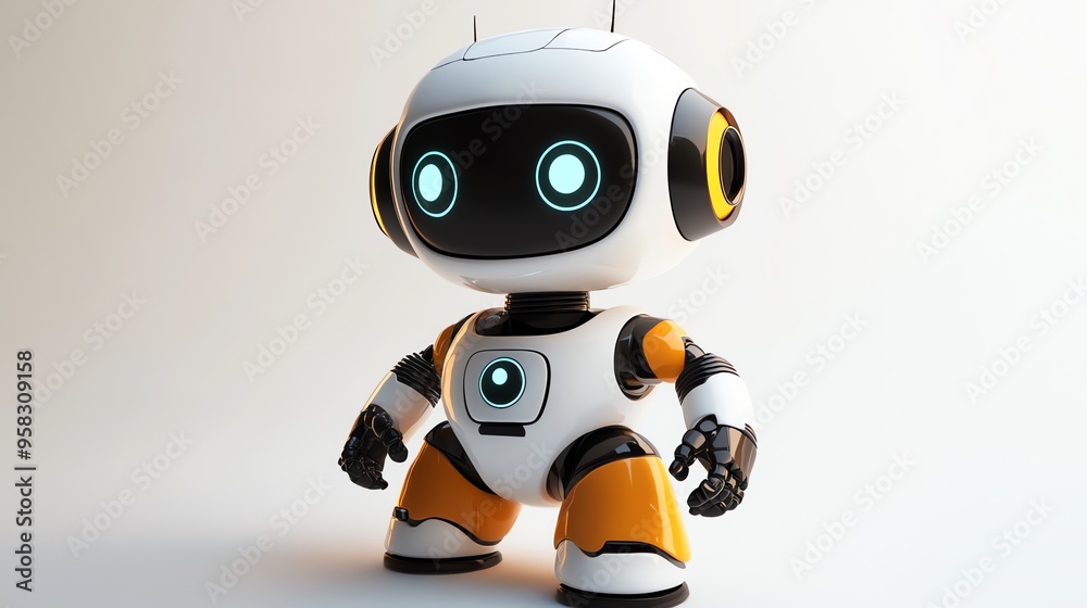 White and Orange Robot with Blue Eyes White and Orange Robot with Blue Eyes
