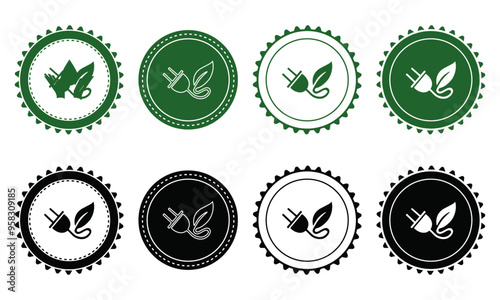 Ecology icon set. Ecology Stamps. Environment, sustainability, nature, recycle, renewable energy; electric bike, eco-friendly, forest, wind power, green symbol. Solid icons vector collection.