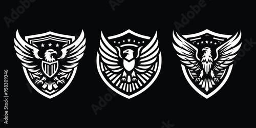 eagle design with shield vector illustration three designs in one screen