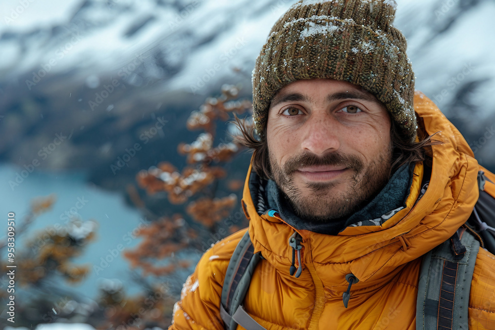 Ai generated picture of tourist in mountain taking selfie photo