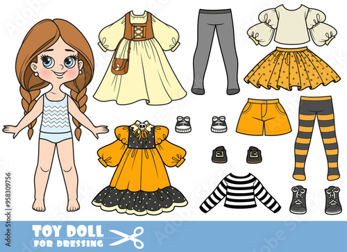 Cartoon long hair braided girl and clothes separately -   Halloween witch costume with dresses