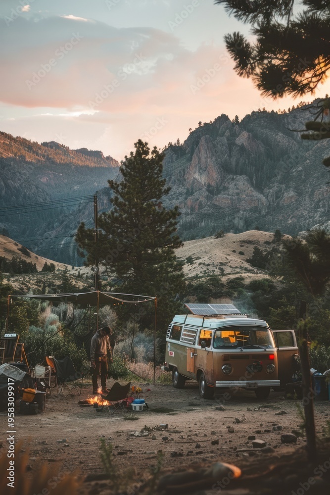 Obraz premium Rocky mountains outdoors vehicle camping.