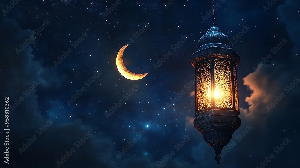 Ornate Lantern Against a Starry Night Sky Ornate Lantern Against a Starry Night Sky