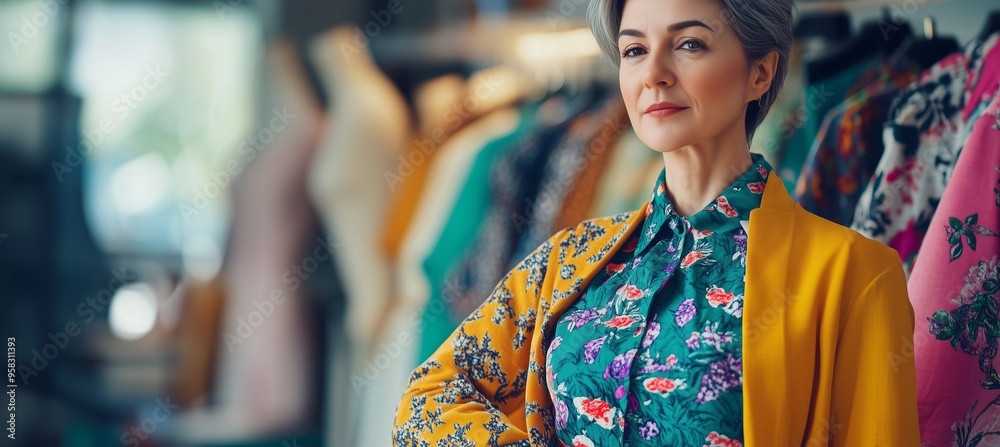 Portrait of young beautiful pretty woman fashion designer stylish stand and working with color textile samples.Attractive woman working with mannequins and colorful fabrics at fashion studio Portrait of young beautiful pretty woman fashion designer stylish stand and working with color textile samples.Attractive woman working with mannequins and colorful fabrics at fashion studio