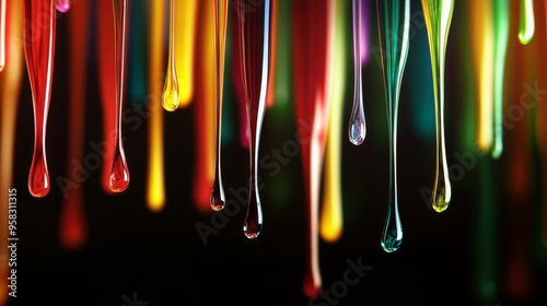 Shimmering Abstract Plastic Drips on Dark Background in Ultra HD Resolution