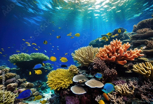 vibrant aquatic environments showcasing diverse marine life colorful coral exotic lush underwater vegetation, reefs, fish, habitat, ocean, sea, biodiversity