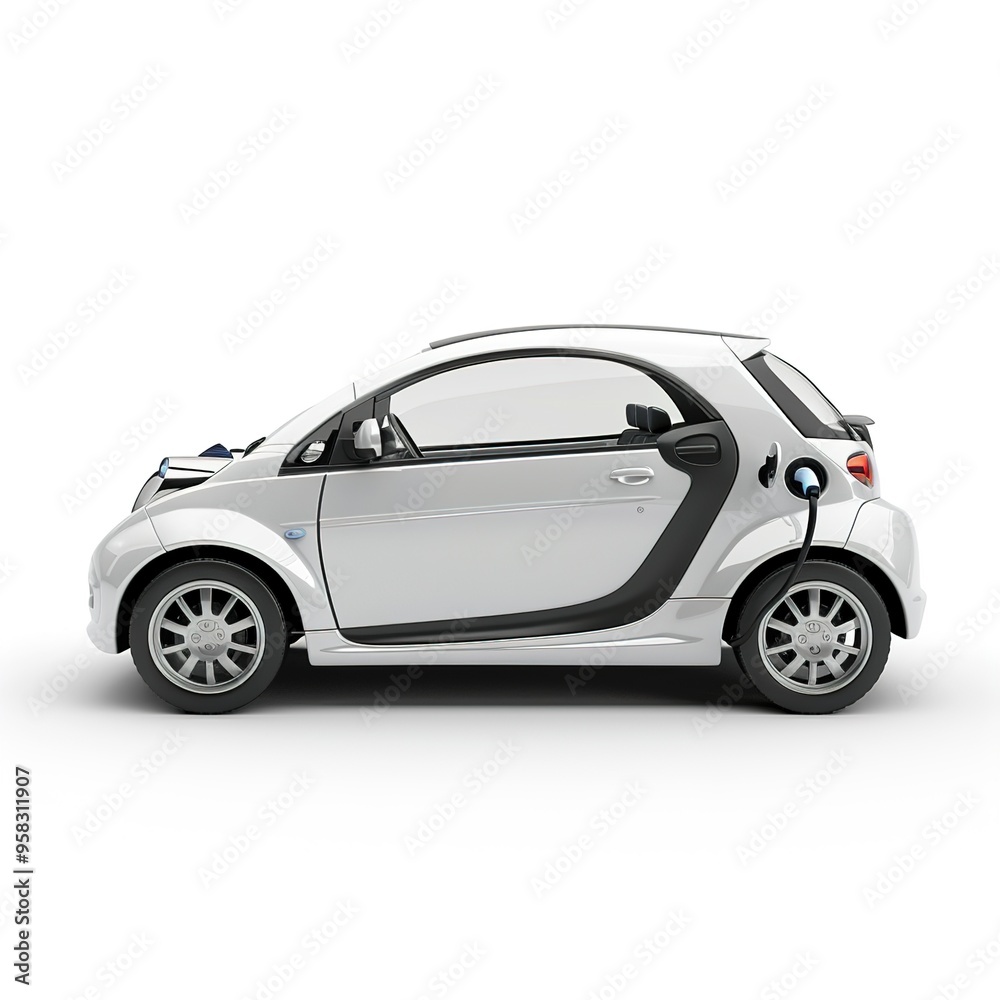 A small electric car isolated on white background A small electric car isolated on white background