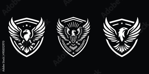 eagle design with shield vector illustration three designs in one screen