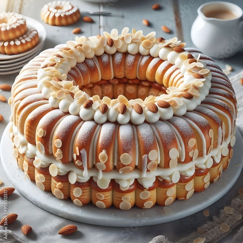 Norwegian Kransekake with almonds and icing  photo