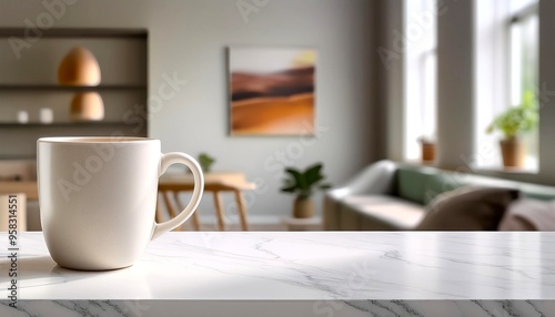 Wallpaper Mural A white mug on a marble countertop, overlooking a bright and airy kitchen, perfect for a peaceful morning coffee or tea. 3 Torontodigital.ca