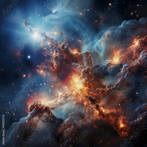 Wallpaper Mural Bright fiery nebula and cosmic clouds in deep space Torontodigital.ca