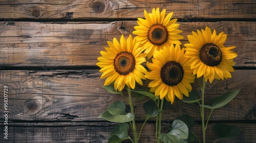 Happy Saturday: Be Kind to Yourself Today. Sunflowers on Rustic Wooden Table Background