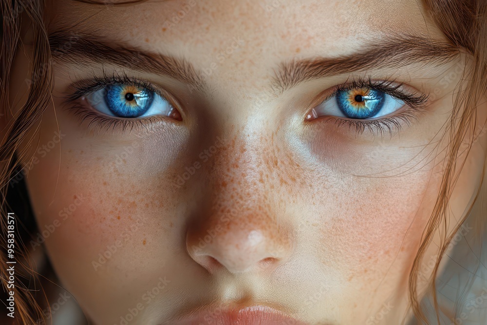 Fototapeta premium portrait of a young girl with heterochromia one eye electric blue and the other amber soft lighting emphasizing unique features