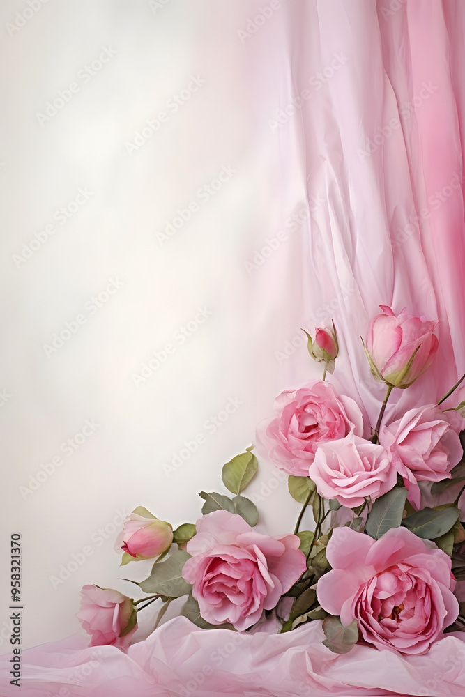 Romantic Portrait Wedding Copy Space Background of Elegant Watercolor Wedding Roses with Sateen, Floral Archway Window or Gate, Soft Pink Curtains, and Delicate Drapes for Valentine's Day or Ceremony Romantic Portrait Wedding Copy Space Background of Elegant Watercolor Wedding Roses with Sateen, Floral Archway Window or Gate, Soft Pink Curtains, and Delicate Drapes for Valentine's Day or Ceremony