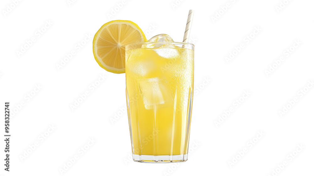 Refreshing Lemon Drink with Ice and Straw
