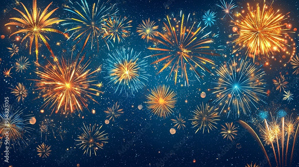 A stunning display of vibrant fireworks in various colors and shapes exploding against a night sky, creating a festive and celebratory atmosphere.