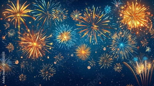 A stunning display of vibrant fireworks in various colors and shapes exploding against a night sky, creating a festive and celebratory atmosphere.