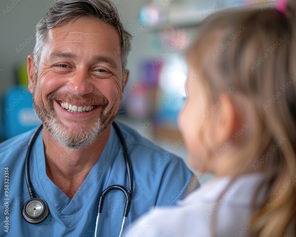 Smiling doctor interacting with young patient in a medical office, creating a friendly and trusting atmosphere. Smiling doctor interacting with young patient in a medical office, creating a friendly and trusting atmosphere.