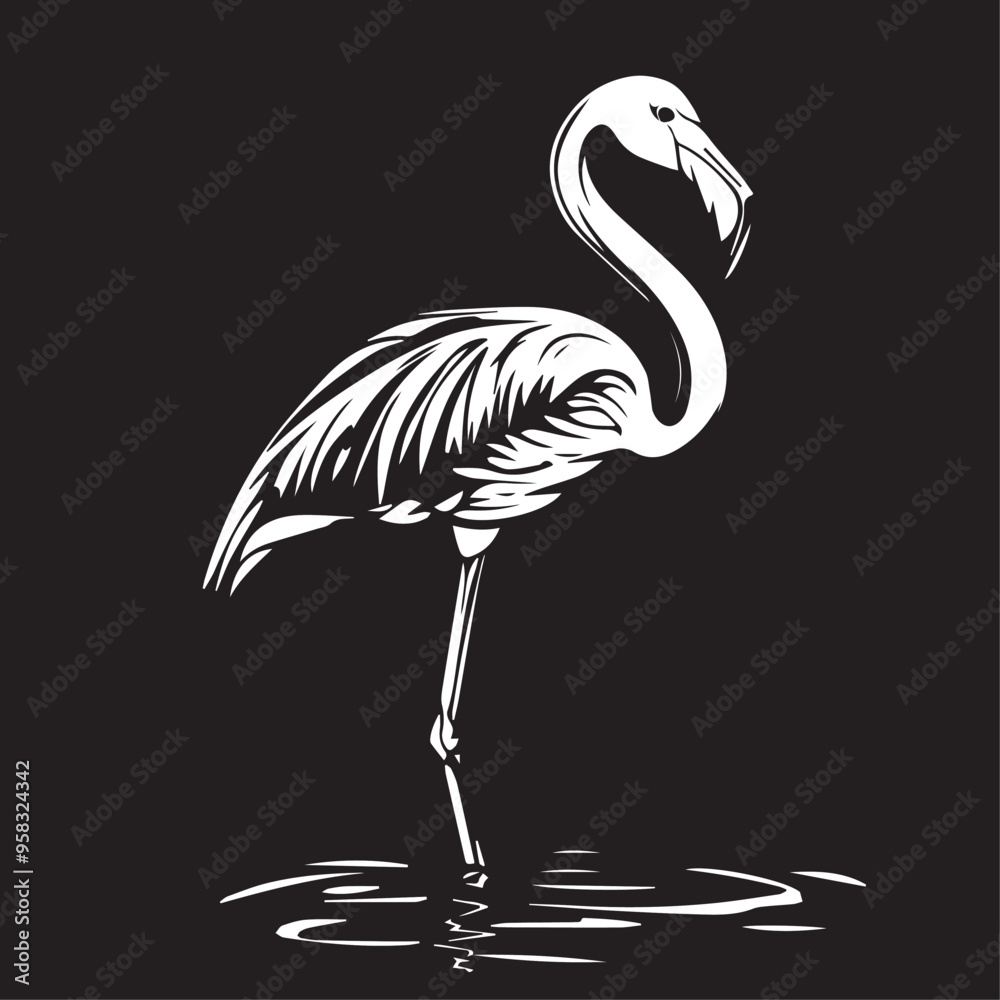 Obraz premium Flamingo in cartoon, doodle style . Image for t-shirt, web, mobile apps and ui. Isolated 2d vector illustration in logo, icon, sketch style, Eps 10, black and white. AI Generative