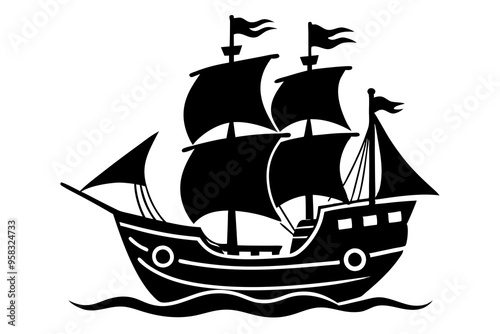 set sailing ship logo vintage vector illustration design, retro marine collection