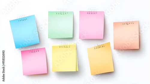 Colorful Sticky Notes Mockup, Blank Paper, White Background