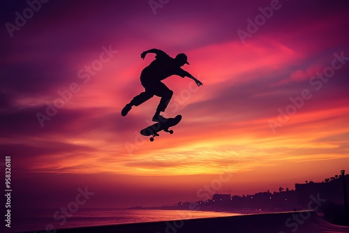 Wallpaper Mural Skateboarder Silhouetted Against Sunset Sky Torontodigital.ca