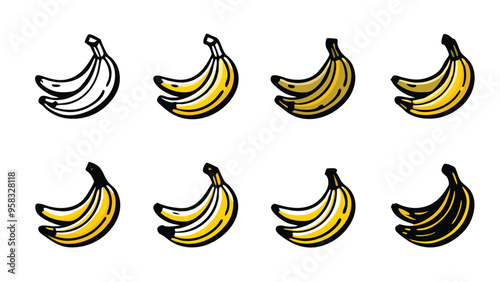 Set of hand-drawn banana icons in various styles.