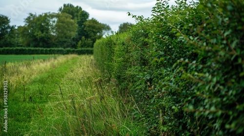 Hedgerow Country Landscape. Green Field with Hedges in Rural England Environment