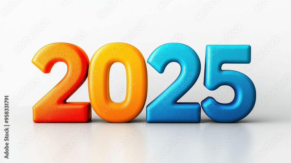 2025 New Year Colorful Bold Numbers on White Background 2025 New Year Colorful Bold Numbers on White Background