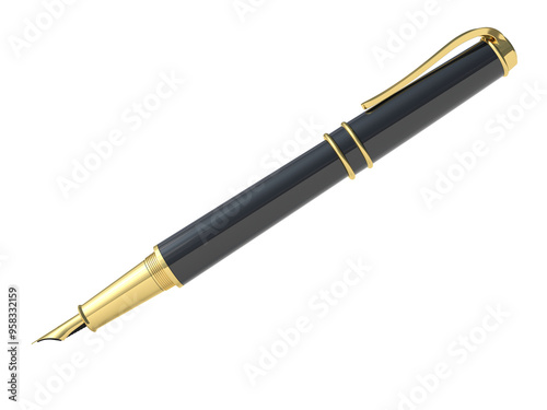 Luxury black fountain pen with gold accents