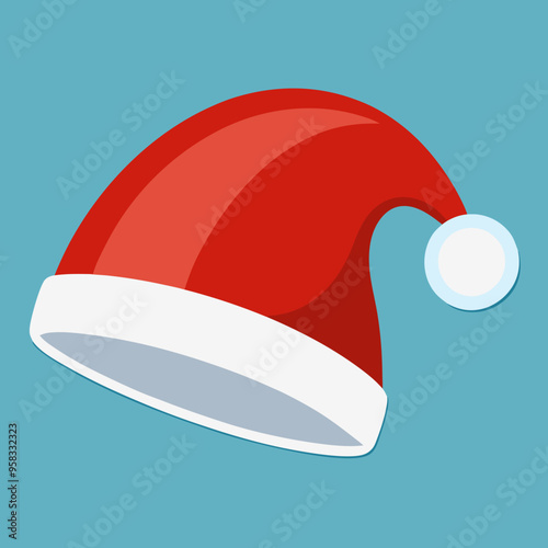 A festive red and white Santa hat placed upon a vibrant blue background