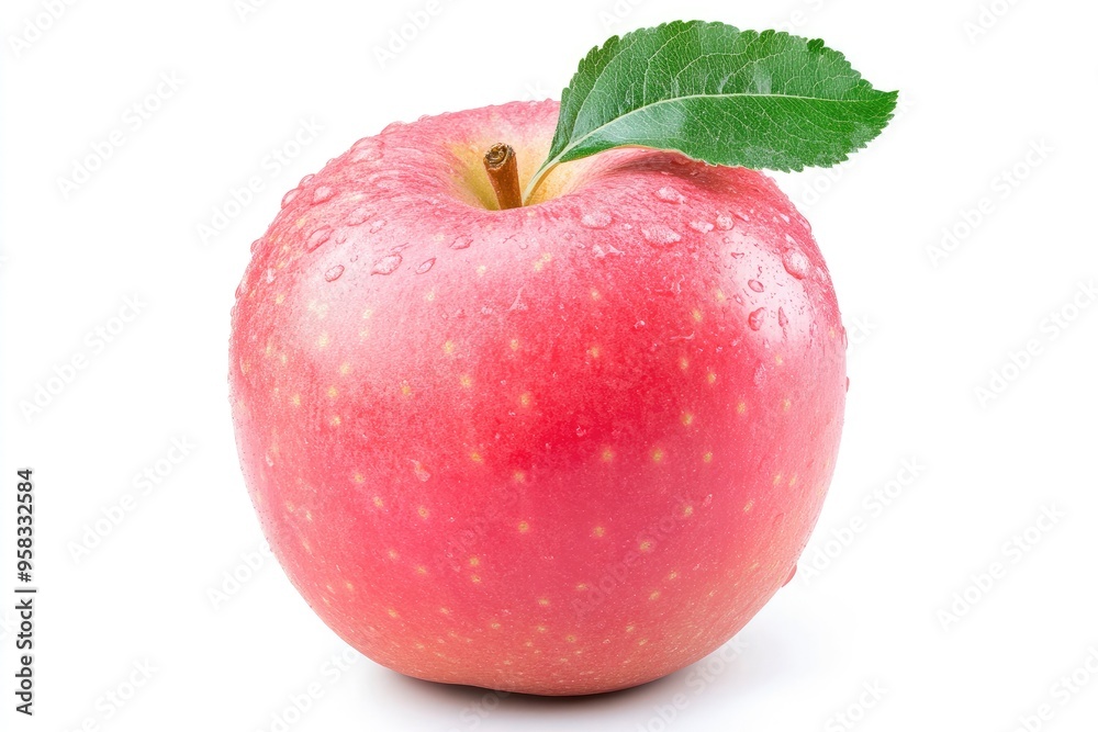 Pink Fuji Apple isolated on white background, Fresh Pink Japanese Apple with leaf on white background, With clipping path, ai Pink Fuji Apple isolated on white background, Fresh Pink Japanese Apple with leaf on white background, With clipping path, ai
