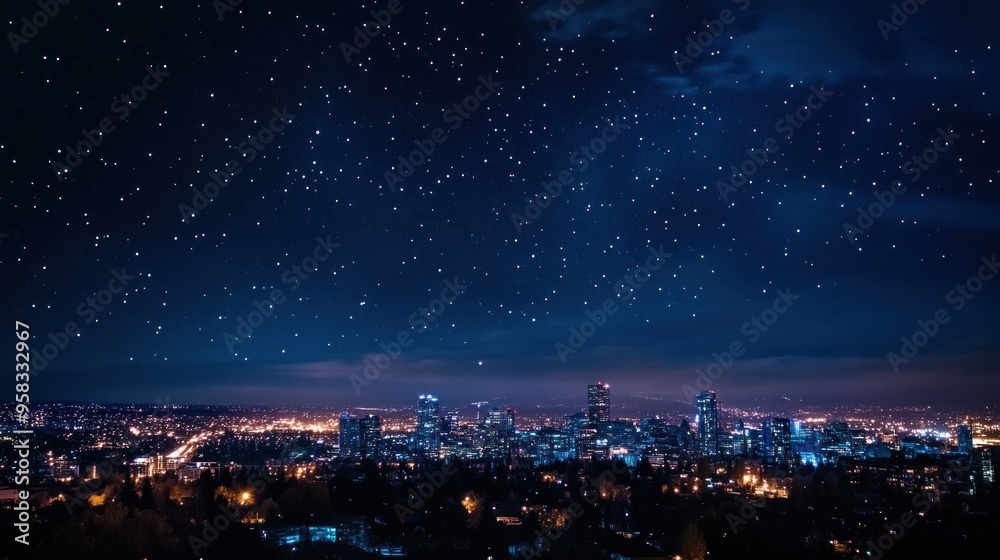 Obraz premium Night Cityscape with a Starry Sky