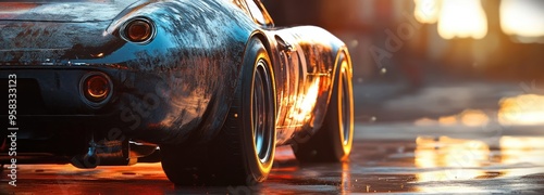 Vintage Sports Car with a Glowing Tail Light photo