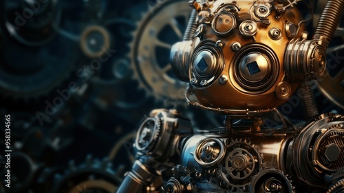 Steampunk Robot with Cogs and Gears