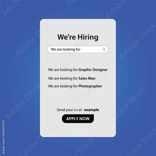 We are hiring join our team announcement banner design. Hiring recruitment open vacancy design. Creative open hiring poster. Hiring social media post