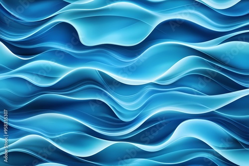 A dynamic abstract design featuring smooth, flowing blue waves and lines, creating a serene and fluid visual effect, symbolizing motion and energy.