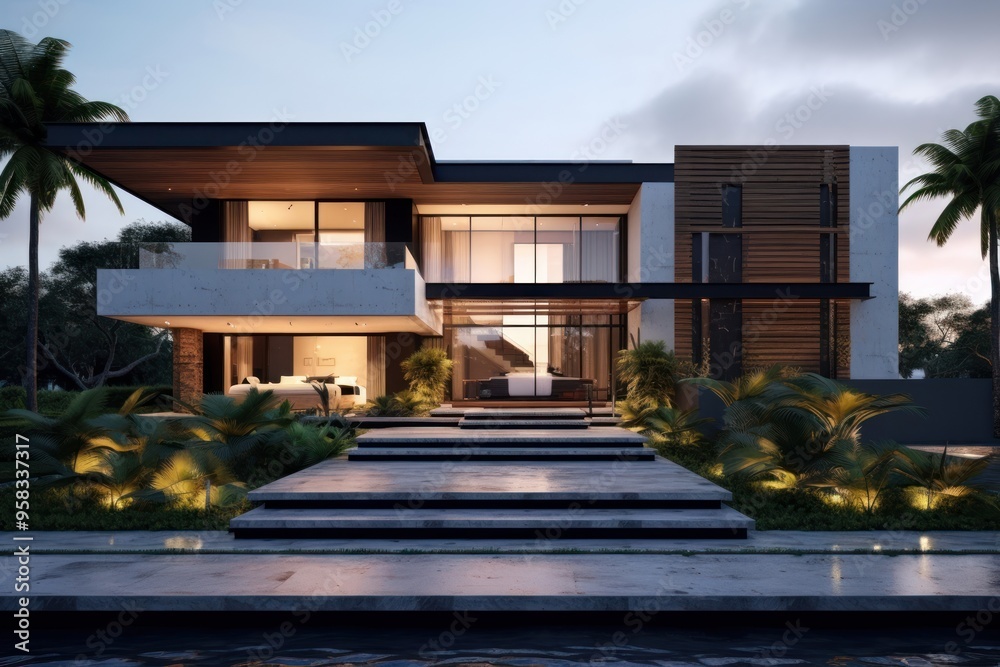 Fototapeta premium Modern house architecture building outdoors. Image by rawpixel.
