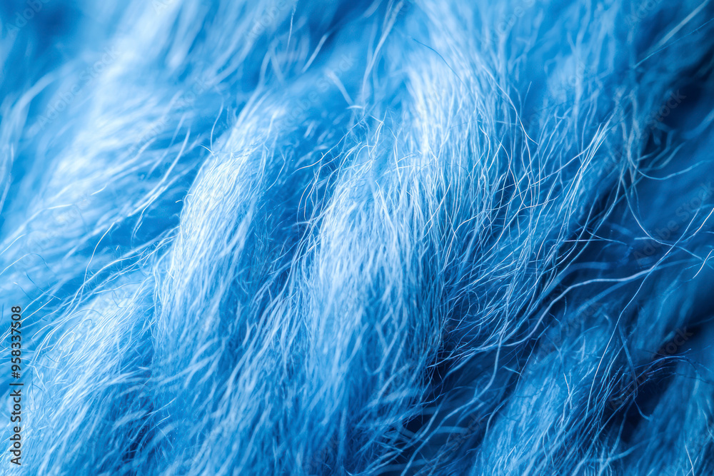Obraz premium A close up of a blue yarn with a fuzzy texture.