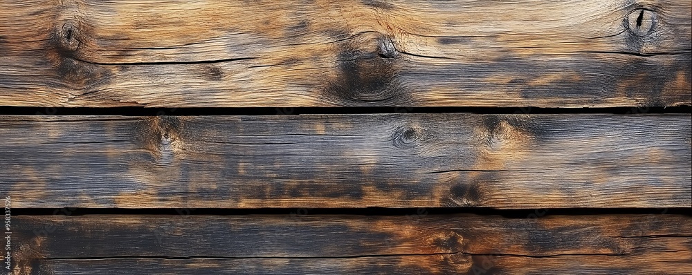 Detailed View of Textured Weathered Wooden Planks in Natural State