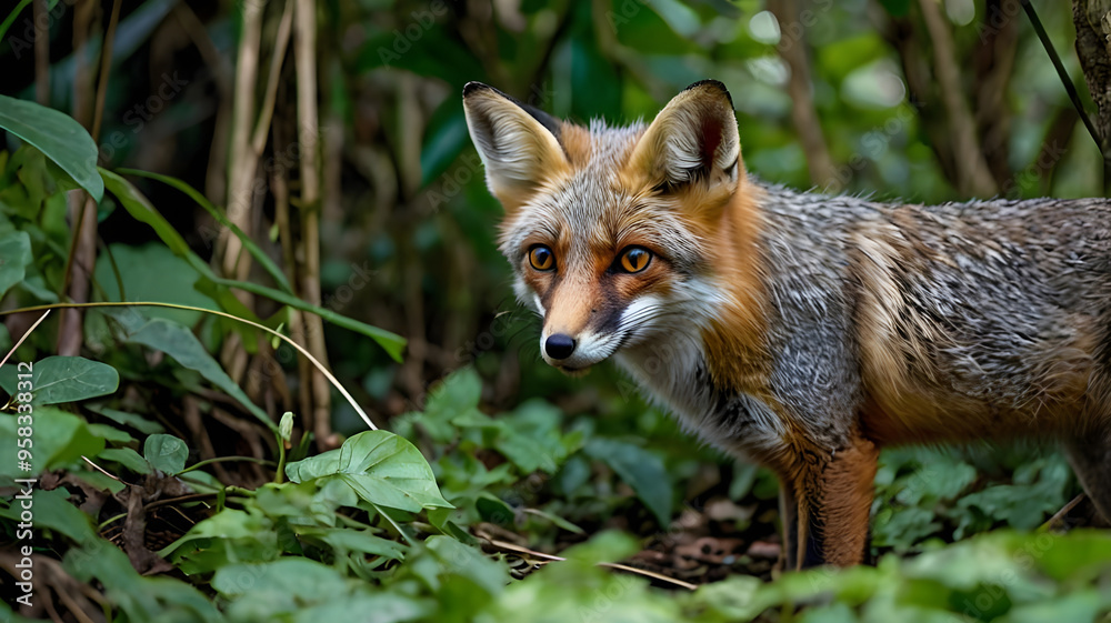 A gray fox is looking to the side A gray fox is looking to the side